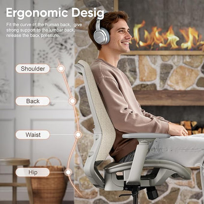 ELABEST Mesh Office Chair,Ergonomic Computer Desk Chair,Sturdy Task Chair- Adjustable Lumbar Support & Armrests,Tilt Function,Comfort Wide Seat,Swivel Home Office Chair