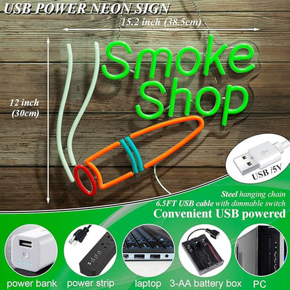 Smoke Shop Neon Signs, LED Neon light, Dimmable USB Powered, for Commercial Smoke Shop Bar Man Cave Pub Recreation Room Garage
