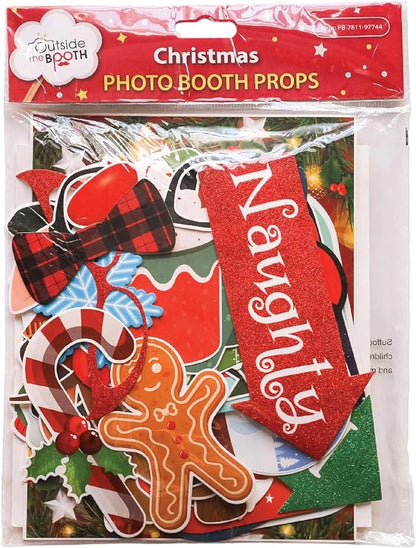 Christmas Photo Booth Props - 41-pc Photobooth Kit with 8 x 10-Inch Sign, 60 Adhesive Pads, 45 Sticks - Christmas Photobooth Props - Holiday Photobooth Prop