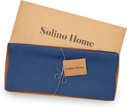 Solino Home Linen Table Runner 108 Inches Long - 100% Pure Linen Indigo Blue Dining Table Runner 14 x 108 Inch for Fall, Autumn, Christmas, Holiday, Winter, New Year - Fete