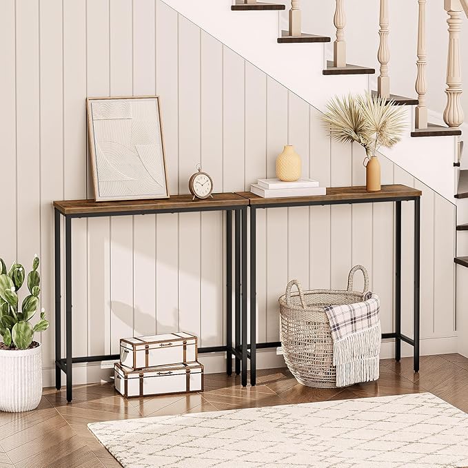 HOOBRO 2 Pack Narrow Console Table, 29.5" Small Entryway Table, Thin Long Sofa Side Display Table, for Hallway, Bedroom, Living Room, Foyer, Rustic Brown and Black BF75XGP201