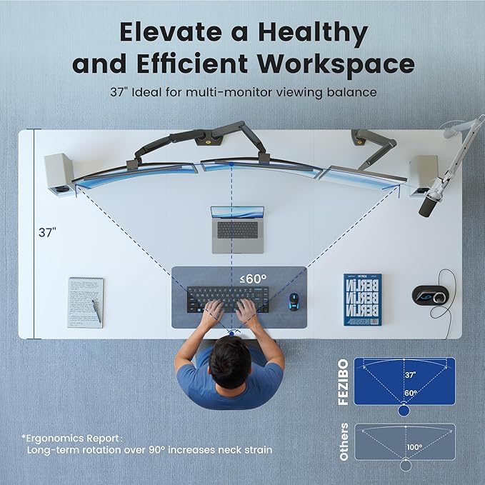 FEZIBO 71 x 37 Inch Standing Desk with Integrated Dual-Beam, Height Adjustable Computer Desk, Sit Stand Desk for Home Office Workstation, 1" Thick Large 3-Piece Desktop White