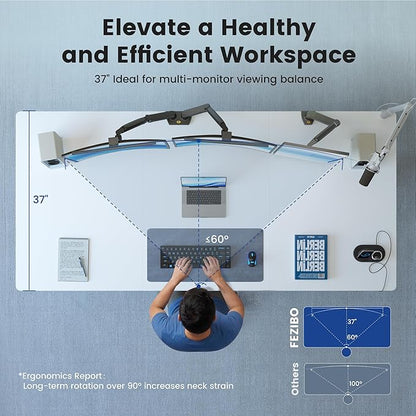 FEZIBO 71 x 37 Inch Standing Desk with Integrated Dual-Beam, Height Adjustable Computer Desk, Sit Stand Desk for Home Office Workstation, 1" Thick Large 3-Piece Desktop White