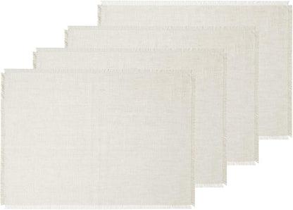 Solino Home Linen Light Natural Placemats Set of 4-100% Pure Linen Placemats 14 x 19 Inch for Fall, Autumn, Christmas, Holiday, New Year - Fringe