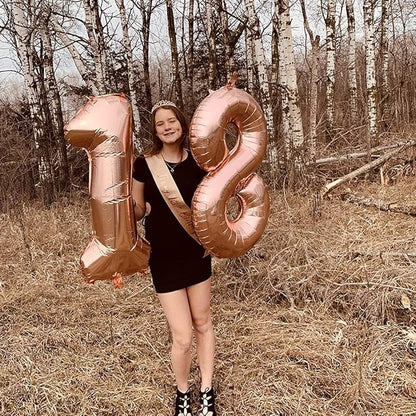 Rose Gold 8 Balloons, 40 Inch Large Foil Number Balloons Set 0-9, Self Inflating Digital 8 Helium Balloon for Girls Women 8th 18th 80th Age Birthday Anniversary Party Decorations Photo Shoot Supplies