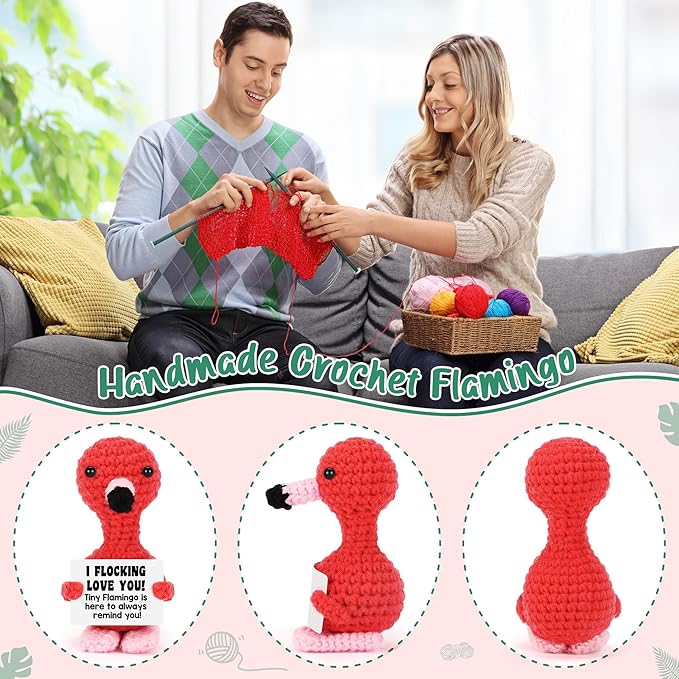 Funny Anniversary Women Gifts for Girlfriend Wife Christmas Stocking Stuffers Gifts for Her, Birthday I Love You Flamingo Romantic Gift for Couple Boyfriend, Handmade Crochet Flamingo Lover Present
