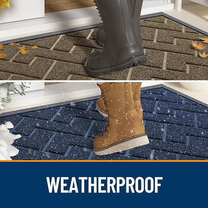 OLANLY Front Door Mat Indoor Outdoor Entrance, Waterproof All-Season, All-Weather Doormat, Sturdy Natural Rubber, Low Profile, Easy Clean Patio Porch Entryway Mat, Herringbone Brick (Wine Red, 59x35)