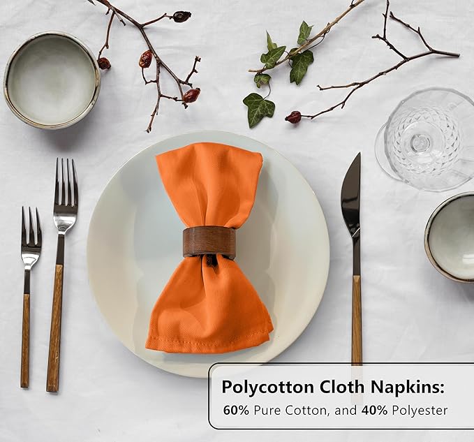 Zoyer Cloth Napkins Set of 12, 18x18 Inches Cotton Enrich Napkins Cloth ‎Washable, Soft & Durable Dinner Napkins for Parties, Wedding, Christmas, ‎Thanksgiving & Everyday Use - Orange