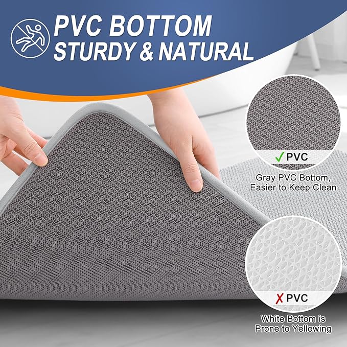 OLANLY Thick Memory Foam Bath Mat Rug 44x32, Extra Soft Absorbent Bathroom Rug, Quick Dry Bath Mats, Non-Slip, Machine Washable Carpet for Bathroom, Tub and Shower, Home Decor Accessories, Light Grey