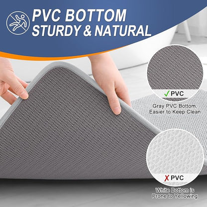 OLANLY Thick Memory Foam Bath Mat Rug 70x24, Extra Soft Absorbent Bathroom Rug, Quick Dry Bath Mats, Non-Slip, Machine Washable Carpet for Bathroom, Tub and Shower, Home Decor Accessories, Light Grey