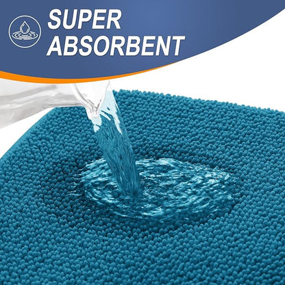 OLANLY Thick Memory Foam Bath Mat Rug 59x20, Extra Soft Absorbent Bathroom Rug, Quick Dry Bath Mat, Non-Slip, Machine Washable Carpet for Bathroom, Tub and Shower, Home Decor Accessories, Peacock Blue