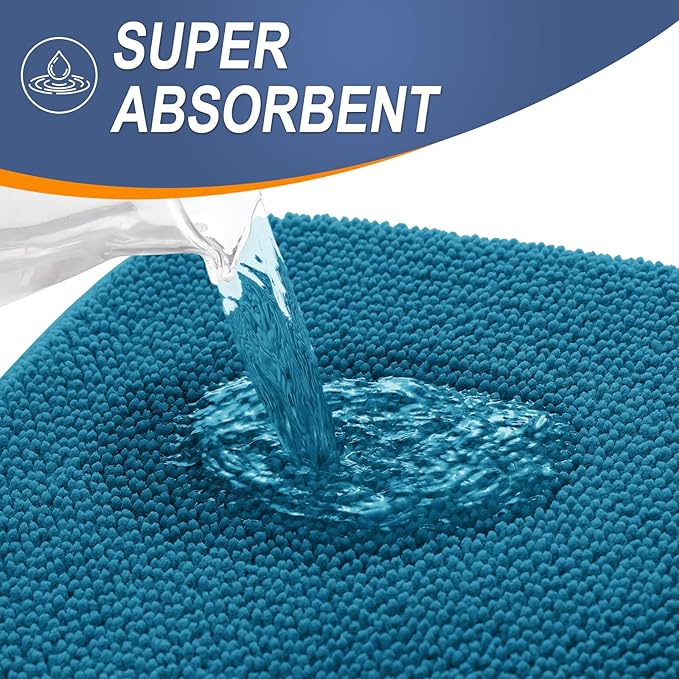 OLANLY Thick Memory Foam Bath Mat Rug 47x20, Extra Soft Absorbent Bathroom Rug, Quick Dry Bath Mat, Non-Slip, Machine Washable Carpet for Bathroom, Tub and Shower, Home Decor Accessories, Peacock Blue