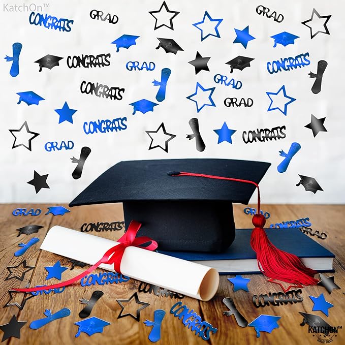 KatchOn, Shiny Blue and Black Congrats Grad Confetti 2025 - Pack of 1300 | Graduation Confetti Class of 2025 | Graduation Decorations 2025 | Class of 2025 Decorations