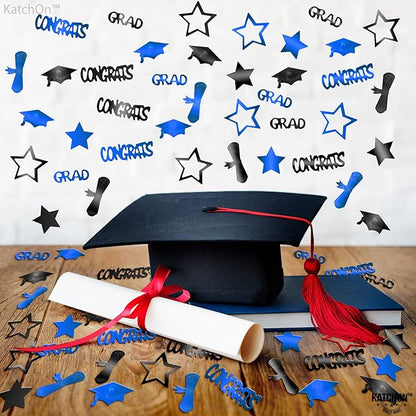KatchOn, Shiny Blue and Black Congrats Grad Confetti 2025 - Pack of 1300 | Graduation Confetti Class of 2025 | Graduation Decorations 2025 | Class of 2025 Decorations