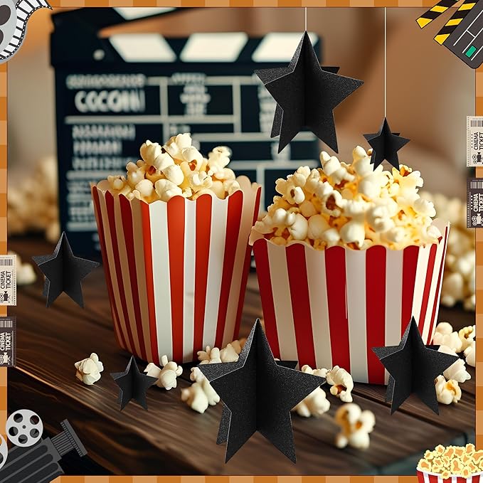 70 Pcs Black Star Centerpieces for Movie Night Party Decorations 3D 2025 Graduation Table Decor 3 Sizes 8" 5" 3" Red Carpet Film Show Theme Birthday Party Back to School Table Decor