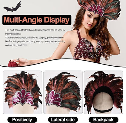 Women's Carnival Feather Headpieces Sequin Headdress for Wedding Masquerade Party Cosplay Feather Headbands
