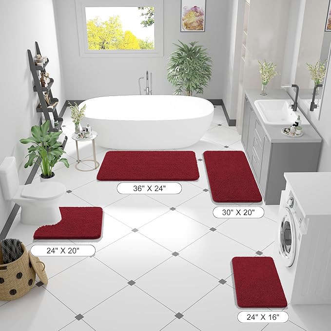 OLANLY Bathroom Rugs 24x16, Extra Soft Absorbent Chenille Bath Rugs, Rubber Backing Quick Dry, Machine Washable Bath Mats for Bathroom Floor, Tub and Shower, Home Decor Accessories, Red