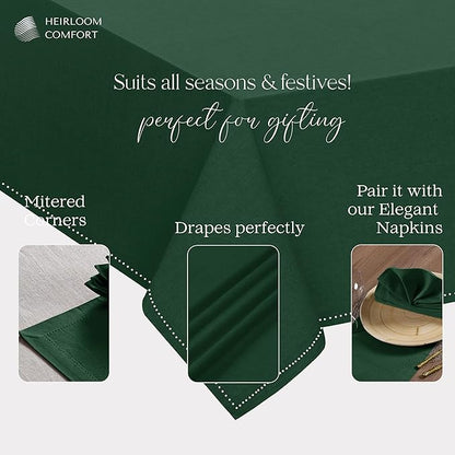 Forest Green Cotton Tablecloth, Table Cover 52x70 Inch, Fits 4-6 Seats, Soft, Durable, Washable, Wrinkle Resistant, Rectangle Table Cloth for Dining, Christmas, Winter Celebrations