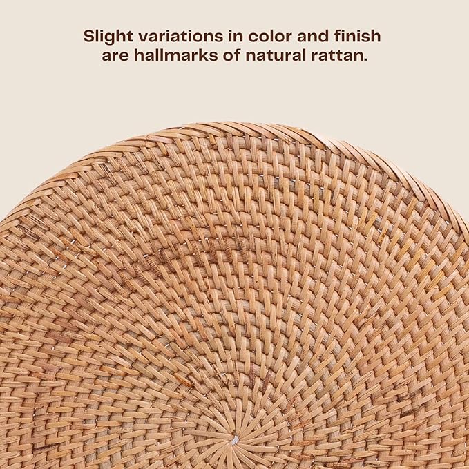 2-Pack Rattan Placemats - 13-inch Round Placemats (Natural Rattan Color) - Woven Place Mats, Round Table Mats - Wicker Chargers for Dinner Plates, Plate Chargers Boho - Kitchen Table Decor