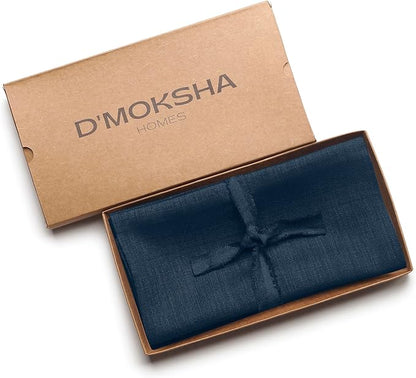 D'Moksha Homes Navy Blue Linen Napkins 18 x 18 Inch - 100% Pure Linen Cloth Washable Dinner Napkins Set of 4 for Winter, Christmas, Holiday