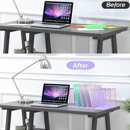 Kuntine.B Desk File Organizer Upright Mesh Desktop Organizer File Sorter Office Organization File Holder for Home, Office & Classroom (Purple, 2 Pack 7-Section)