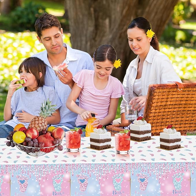 2 Pack Gender Reveal Tablecloth Plastic 54 X 108Inch, Pink and Blue Table Cloth Disposable Rectangle Table Covers for Boy or Girl Baby Shower Party Decorations Supplies (Gender Reveal)