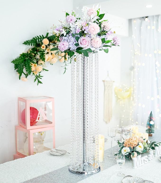 Set of 10 Luxury Crystal Metal Flower Stand - 35.4inch Tall Wedding Centerpieces for Tables, Parties, Wedding Waypoints, Home Decor（Silver,10pcs）
