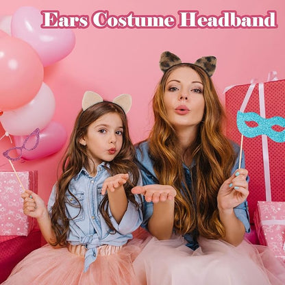 Animal Ear Headbands,3Pcs Plush Cat Ears Costume Headband Hair Band with Cat Ear Cute Ear Hair Accessories for Themed Events and Party Decoration (Brown,Beige,Black)