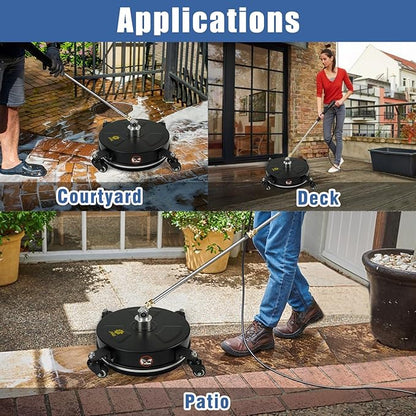 JANZ Pressure Washer Surface Cleaner with 4 Wheels,Ideal for Driveways,Sidewalks,Patios,Decks Cleaning (14 Inch Black)
