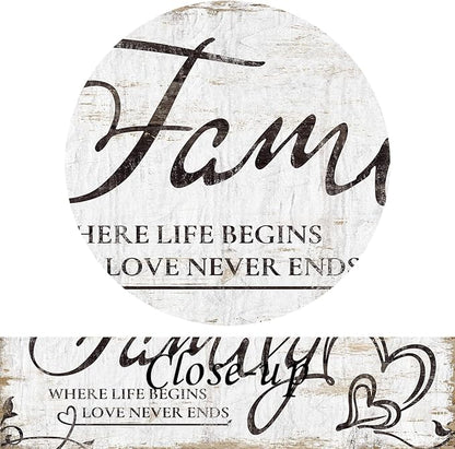 KREATIVE ARTS Large Home Family Wall Decor Rustic Home Sign Inspirational Quotes - Where Life Begins & Love Never Ends Canvas Wall Art Prints for Bedroom Living Room Kitchen 20x48 Inches