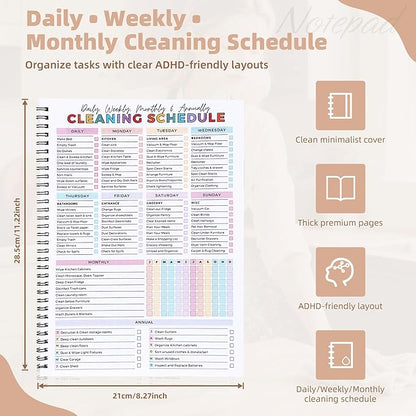 PGJ ADHD Cleaning Planner for Adults – Undated Daily, Weekly & Monthly Cleaning Schedule & Checklist – Household Chores Organizer Notebook for Home Management, Routine Tracking Family Cleaning Tasks