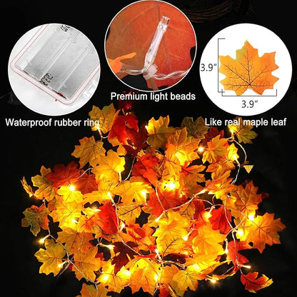 AKIT Fall Decor Lighted Fall Garland 45 LED Outdoor String Lights Waterproof with Timer - Thanksgiving Fall Decorations for Home Halloween Garland for Mantle Indoor