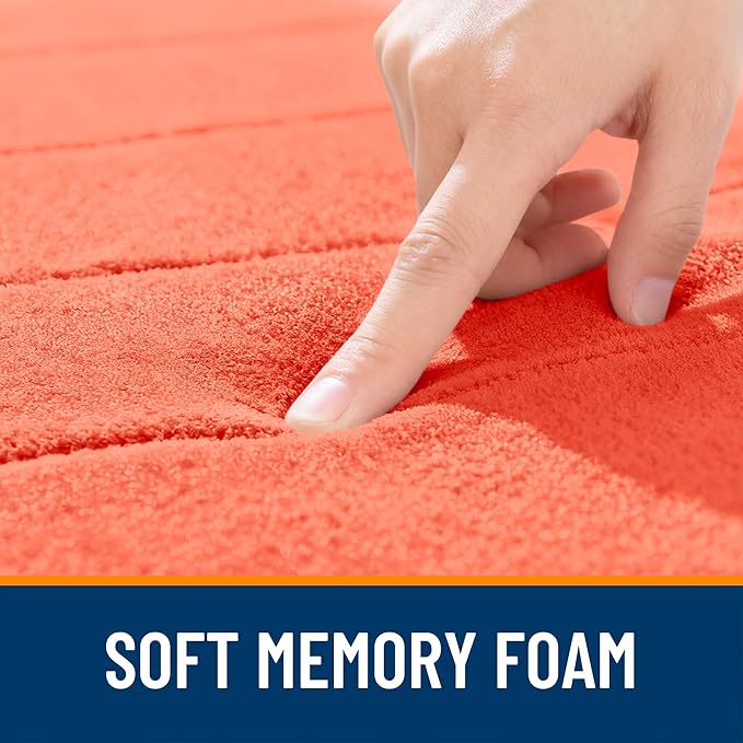 OLANLY Memory Foam Long Bathroom Rugs Runner 59x24, Super Soft Absorbent Bath Mat, Quick Dry, Machine Washable Shower Floor Rugs, Bathmat Carpet, Bathroom Home Decor Accessories, Coral