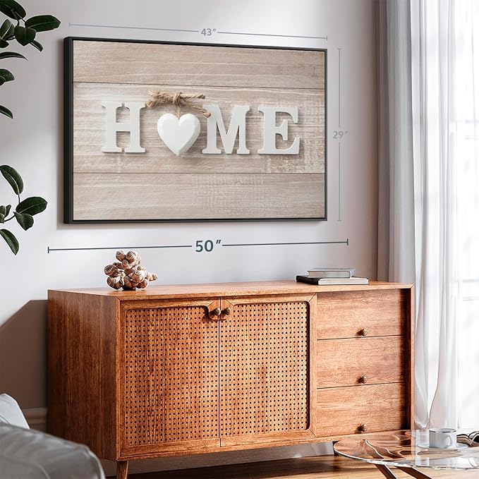 ElephantStock Home Sign Wall Art - Horizontal Floating Framed Canvas - 1-Piece Living Room Wall Decor - Photography Typography Canvas Print - Brown and Beige Decor for Wall - 43" X 29"