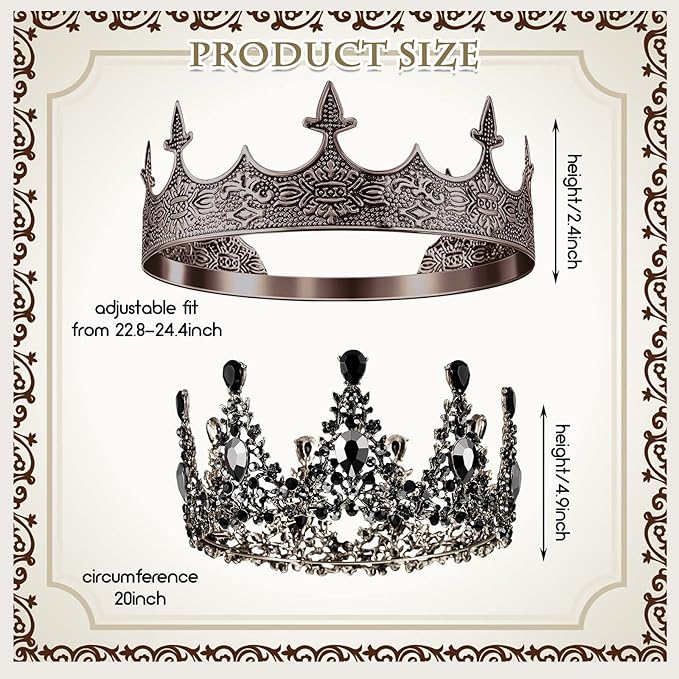 Sureio 2 Pcs King and Queen Crowns Set Antique Baroque Royalty Tiaras Costume Accessories for Halloween Couple Cosplay, Birthday Wedding Prom Party(Gothic Style)