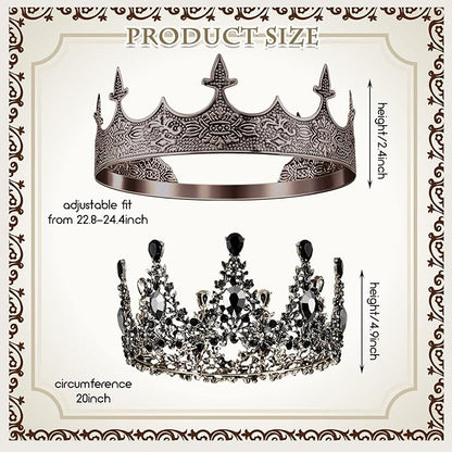 Sureio 2 Pcs King and Queen Crowns Set Antique Baroque Royalty Tiaras Costume Accessories for Halloween Couple Cosplay, Birthday Wedding Prom Party(Gothic Style)