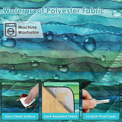 Waterproof Picnic Outdoor Blanket, 79" x 59" Sandproof Foldable Large Picnic Blanket for Beach, Camping, Park, Travel, Concert, Great Gift for Families and Couples (Green Waves)
