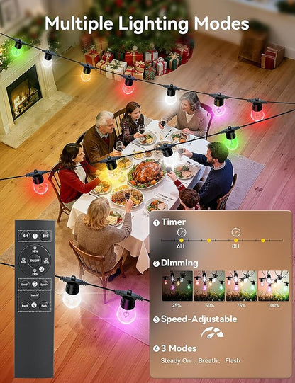 Brightever LED Outdoor String Lights 100FT Patio Lights with 32 S14 LED Edison Bulbs, Dimmable&Speed Adjustment, Plug in IP65 Waterproof Hanging Lights with Remote for Outdoor Indoor Christmas Decor