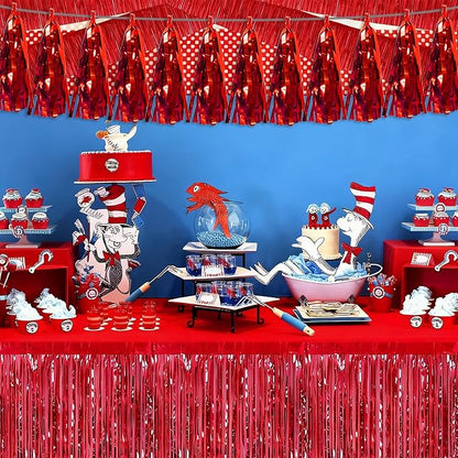 3P Red Tassel Banner Garland Metallic Foil Fringe Banner Tinsel Tassels Streamer Banner Backdrop for Parade Floats, 2025 Graduation Decorations, Wedding Party Decoration