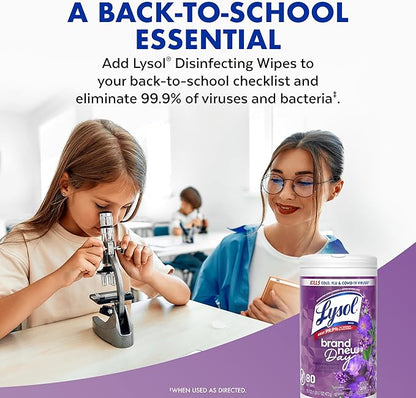 Lysol Disinfectant Wipes, Multi-Surface Antibacterial Wipes For Disinfecting, Dorm Room Essentials, Cleaning Supplies for Home, Bathroom, Lavender & Cotton Blossom Scent, 80 Count