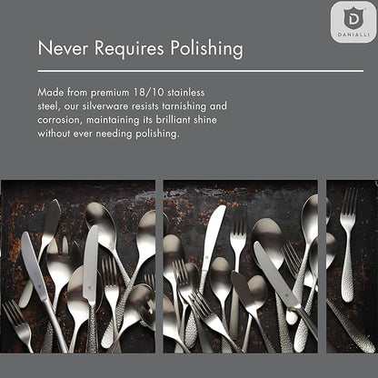 Silverware Set for 16 | 18/10 Stainless Steel Flatware Set | Mirror Finish, Heavy-Duty, Dishwasher Safe, Elegant & Durable, Built to Last (80-Piece, Marettimo Hammered)