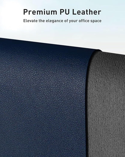 Aothia Faux Leather Desk Mat - Large Mouse Pad, Non-Slip PU Leather Blotter, Waterproof Writing Surface for Office and Home (Dark Blue, 63" x 24")