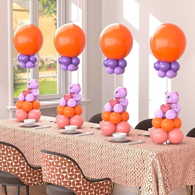 4 Pack Clear Acrylic Table Balloon Stand Kit, 23.6 Inch Tabletop Balloons Centerpiece Stand with Base, Balloon Stick Holder for Wedding, Baby Shower, Birthday Party Decoration