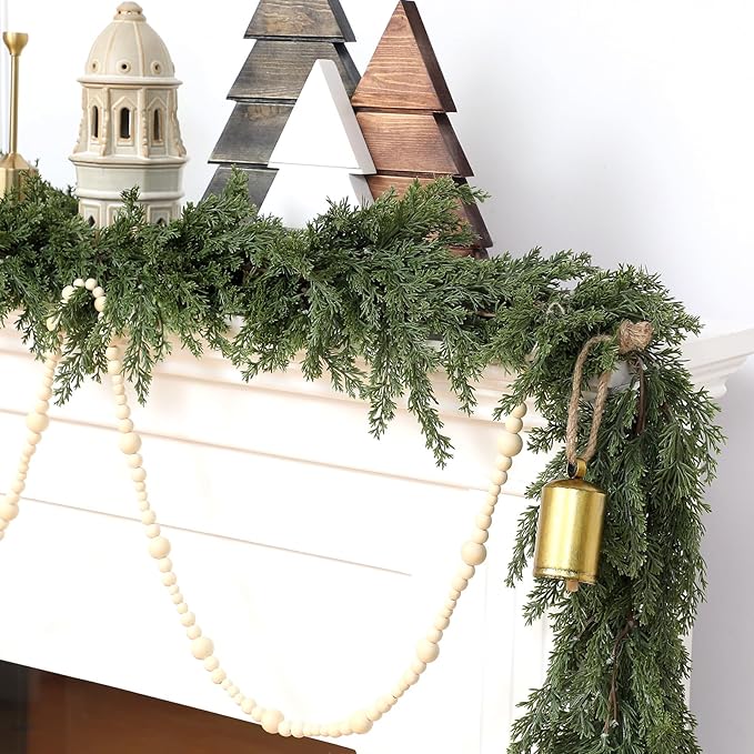 Jutom 2 Pcs 9 ft Thick Christmas Cedar Garland Artificial Realistic Soft and Flexible Full Faux Green Cedar Pine Garland for Home Indoor Xmas Holiday Mantle Fireplace Party Decoration