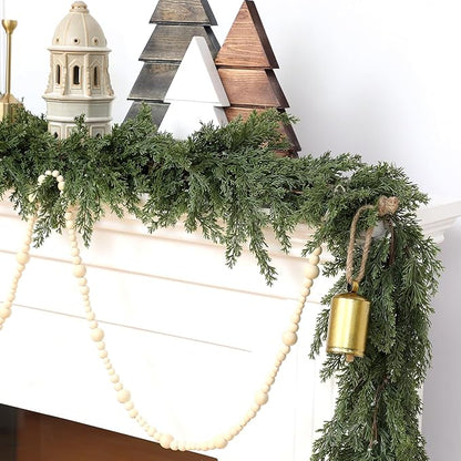 Jutom 2 Pcs 9 ft Thick Christmas Cedar Garland Artificial Realistic Soft and Flexible Full Faux Green Cedar Pine Garland for Home Indoor Xmas Holiday Mantle Fireplace Party Decoration
