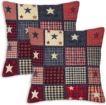 Flag Patchwork Print Throw Pillow Covers Set of 2 | 18x18 Inches Cushion Cases for Couch, Sofa, Bedroom and Living Room | Farmhouse Pillowcases for Home Decoration
