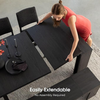 Transformer Table - Solid Wood Extendable Dining Table, Seats 2-12, Expandable Dining Room Table, Space-Saving Furniture, Kitchen and Dining Room Furniture (Black, Table + 4 Chairs)