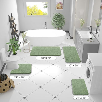 OLANLY Toilet Rugs U-Shaped 20x20, Extra Soft Absorbent Chenille Contour Bathroom Rugs for Toilet, Dry Quickly, Machine Washable, Non-Slip Bath Mat, Sage Green