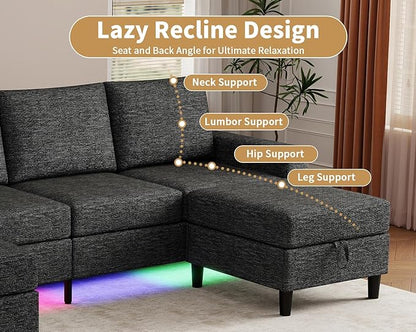 Smart Sectional Couches for Living Room, 6 Seat U/L Shaped Sectional Sofa with RGB Light/Charging, Modern Living Room Furniture for Apartments/Office/More (Black)