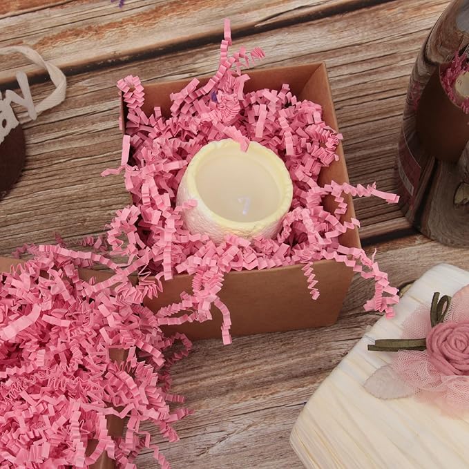 2 LB Pink Crinkle Paper Filler for Gift Baskets Bridesmaid Proposal Box Stuffers